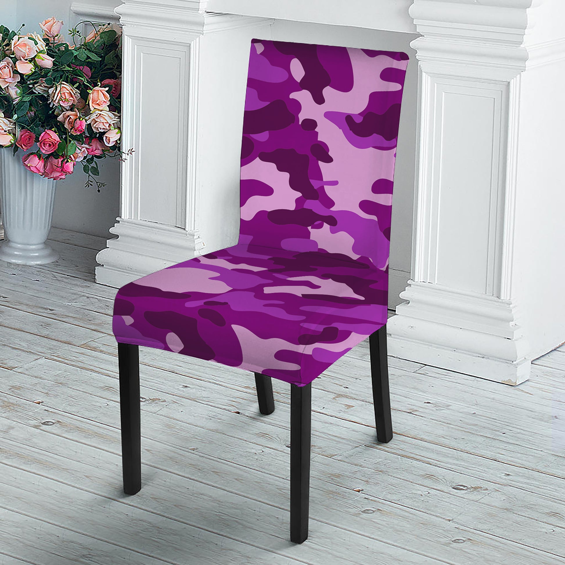 Dark Purple Camouflage Print Dining Chair Slipcover