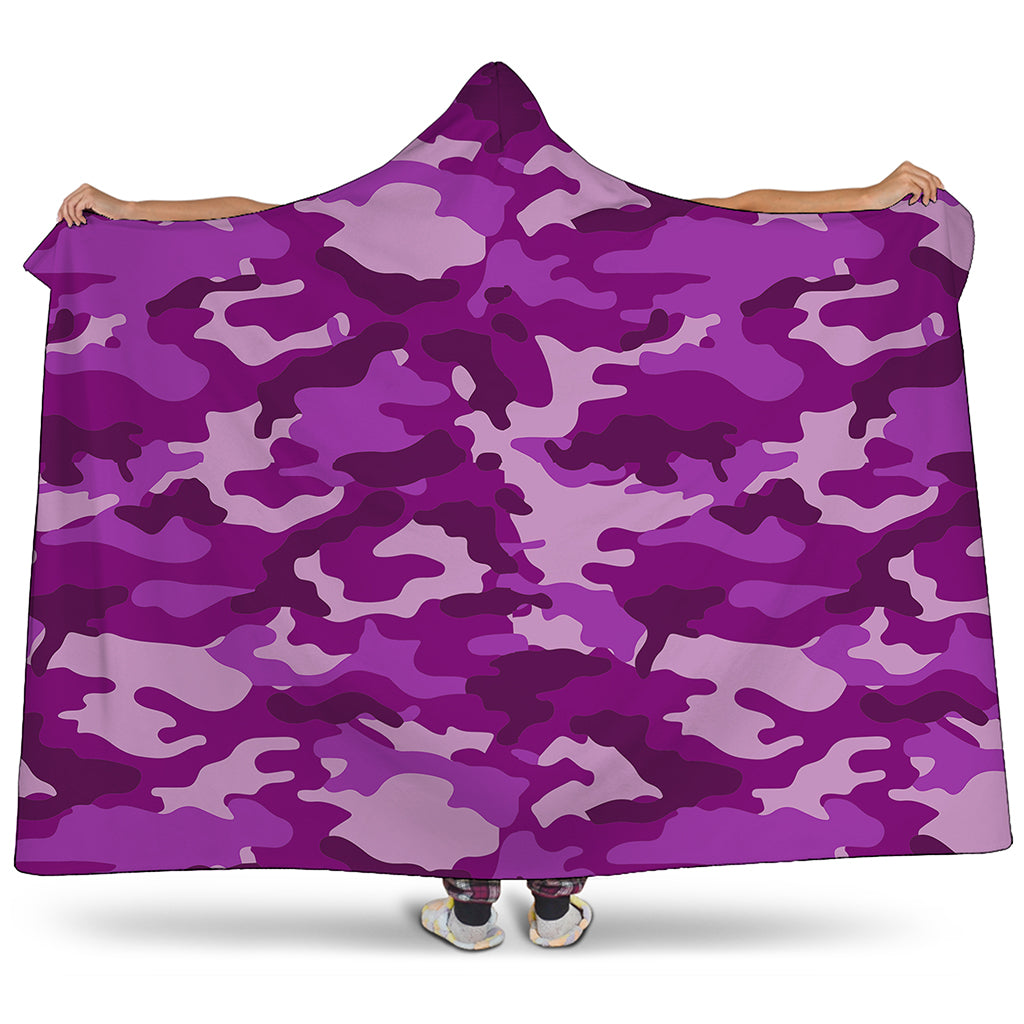 Dark Purple Camouflage Print Hooded Blanket