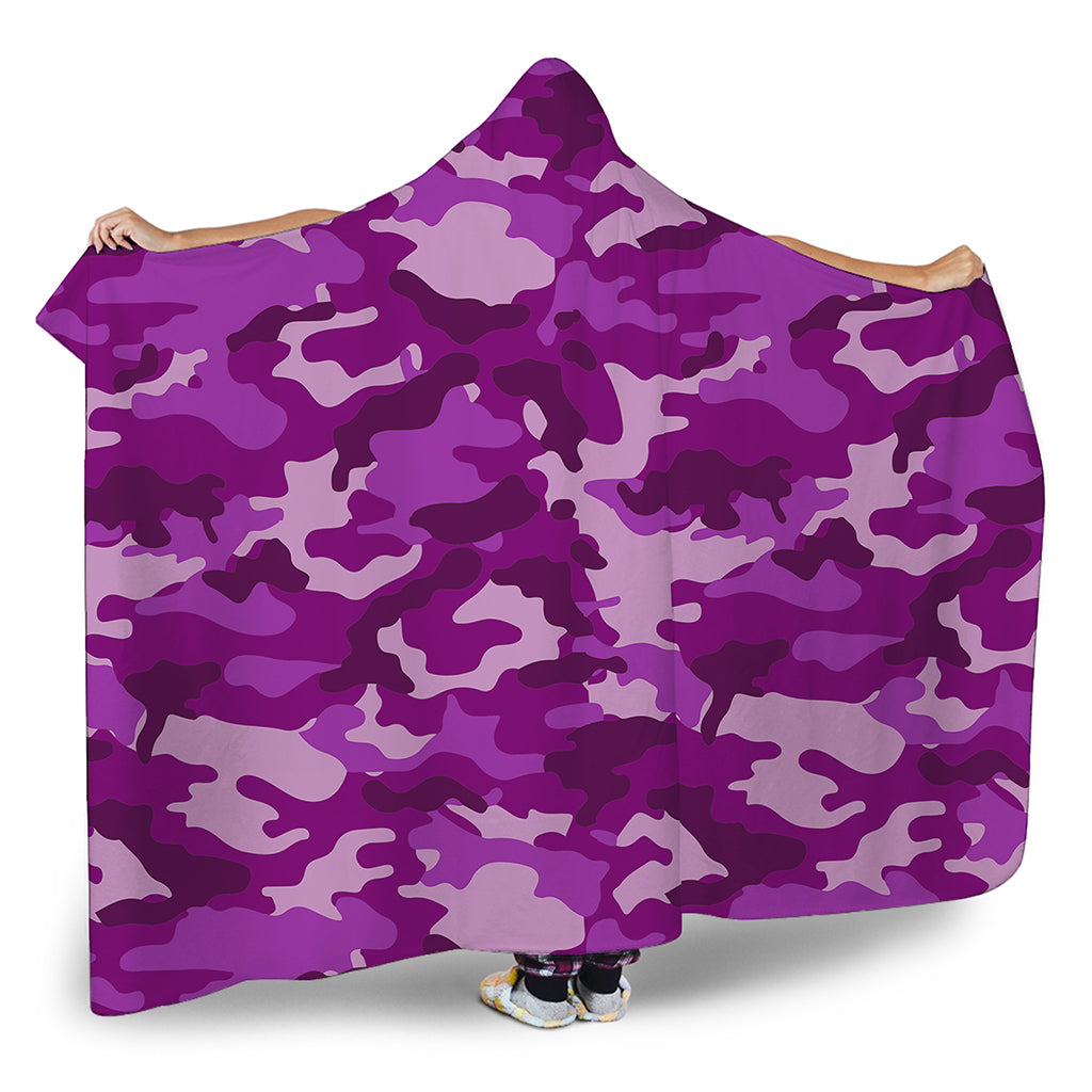 Dark Purple Camouflage Print Hooded Blanket