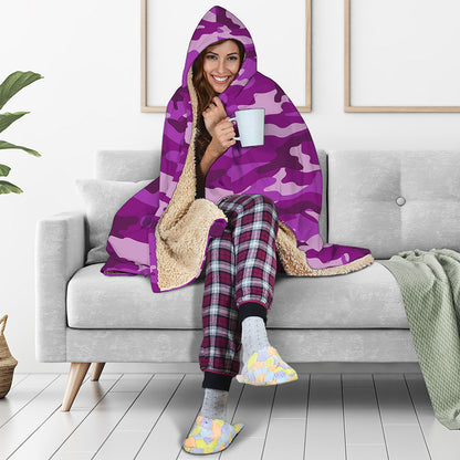 Dark Purple Camouflage Print Hooded Blanket