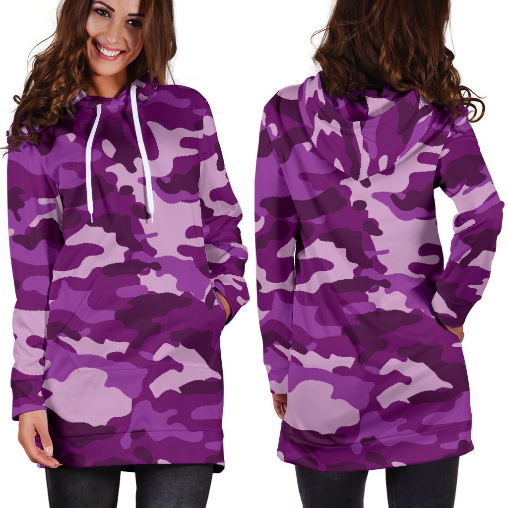 Dark Purple Camouflage Print Hoodie Dress GearFrost