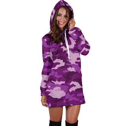 Dark Purple Camouflage Print Hoodie Dress GearFrost
