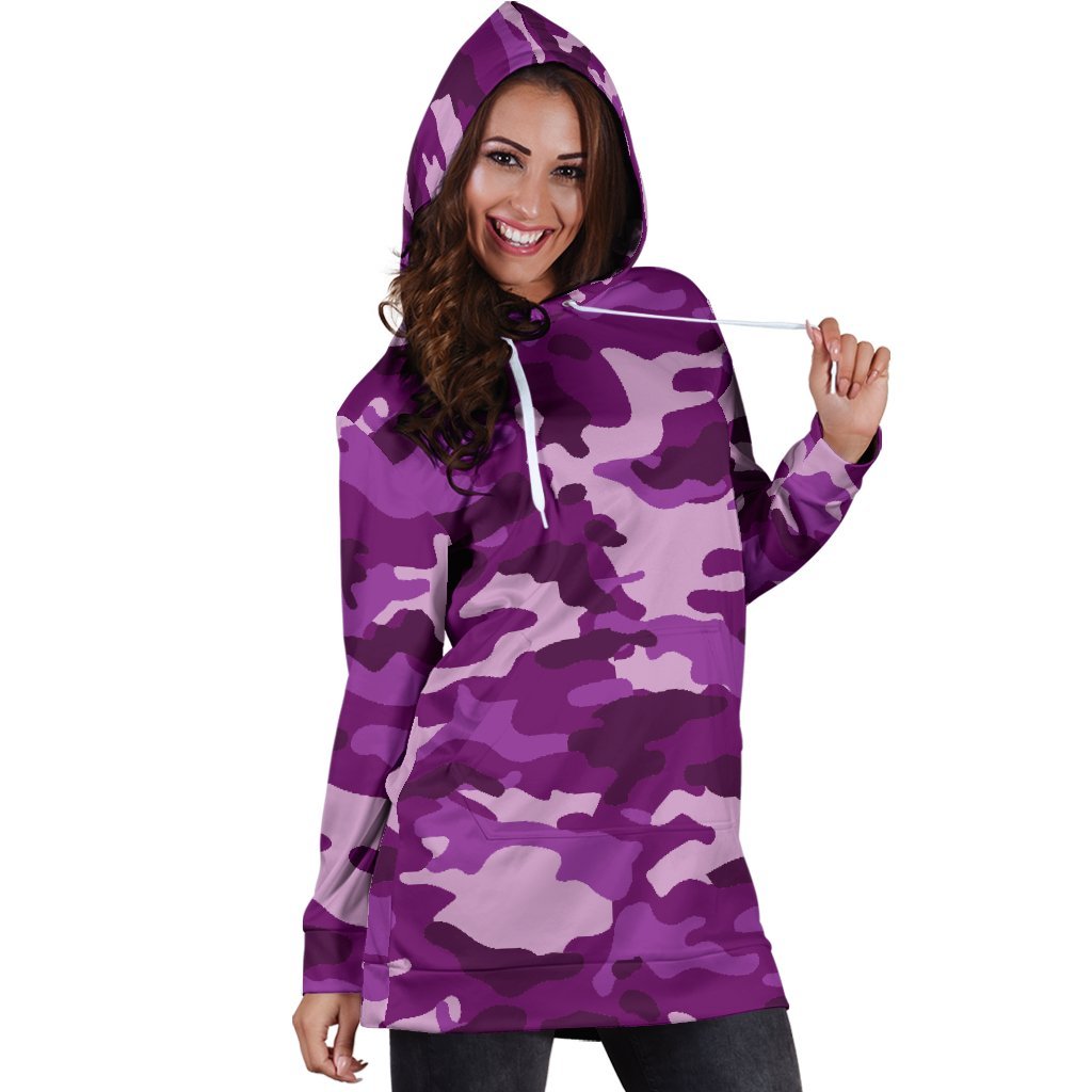 Dark Purple Camouflage Print Hoodie Dress GearFrost