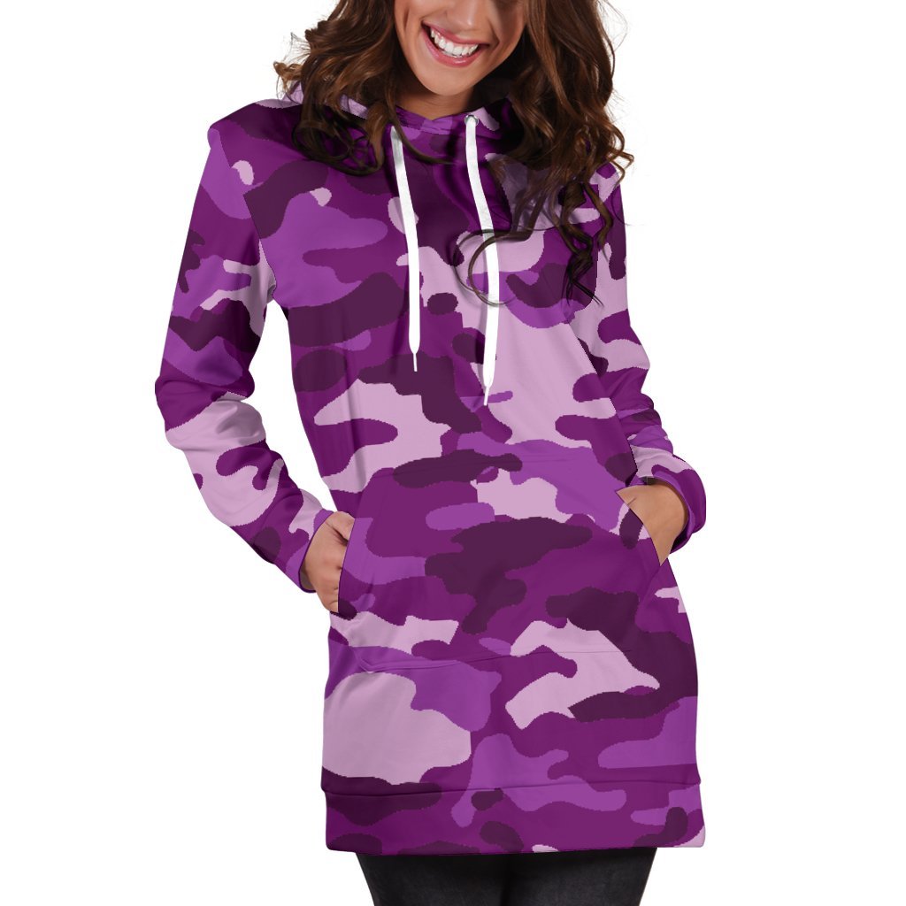 Dark Purple Camouflage Print Hoodie Dress GearFrost