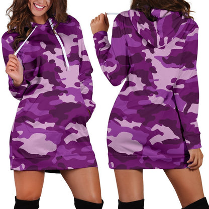 Dark Purple Camouflage Print Hoodie Dress GearFrost