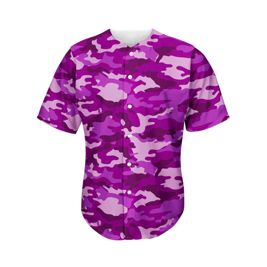 Dark Purple Camouflage Print Men's Baseball Jersey