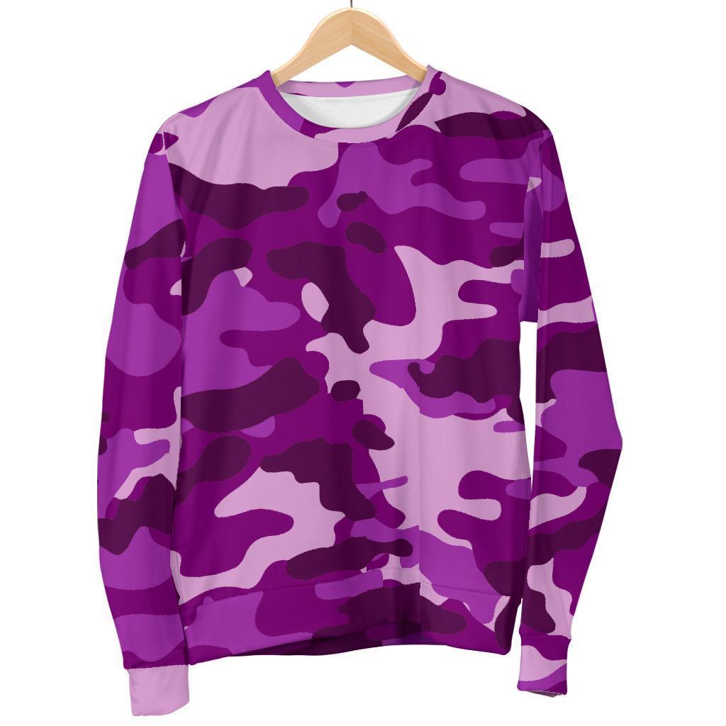 Dark Purple Camouflage Print Men's Crewneck Sweatshirt GearFrost