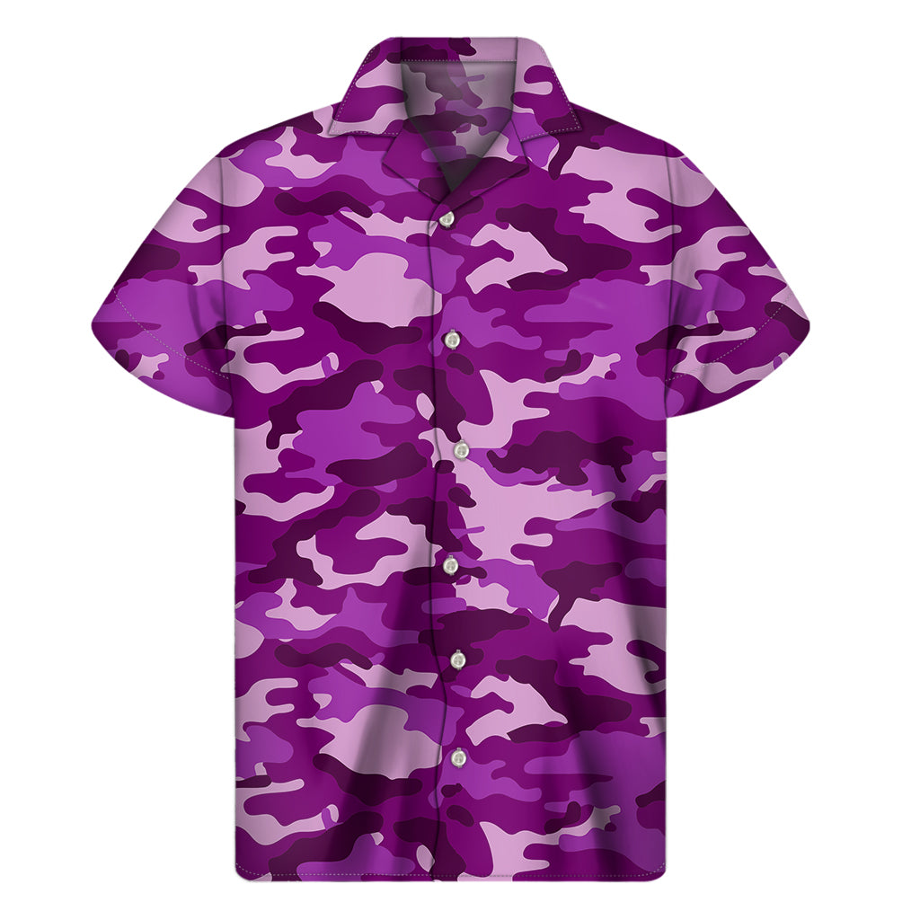 Dark Purple Camouflage Print Men's Short Sleeve Shirt