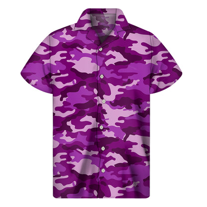 Dark Purple Camouflage Print Men's Short Sleeve Shirt