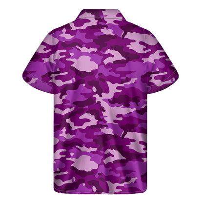 Dark Purple Camouflage Print Men's Short Sleeve Shirt