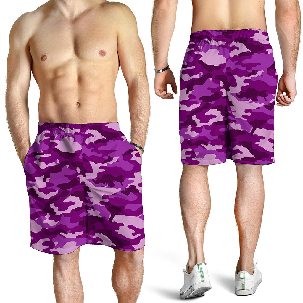 Dark Purple Camouflage Print Men's Shorts