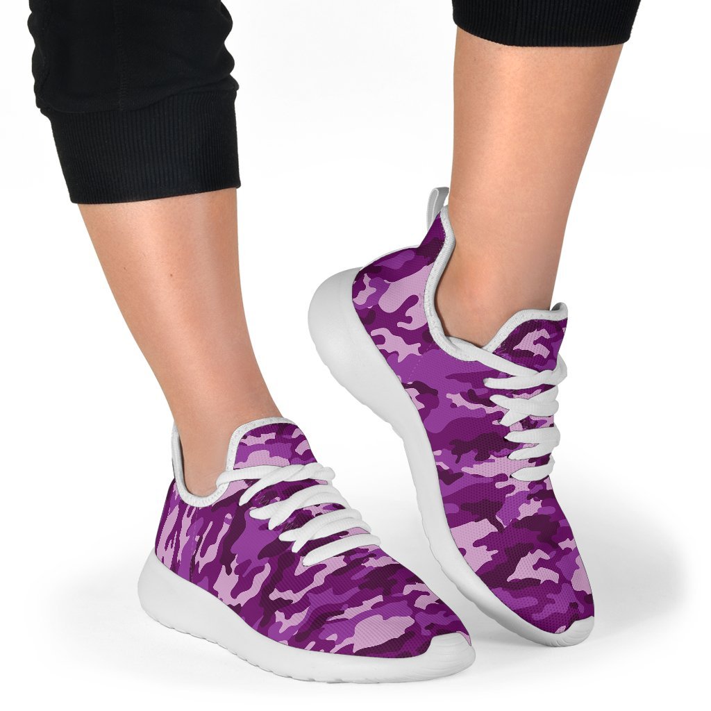 Dark Purple Camouflage Print Mesh Knit Shoes GearFrost