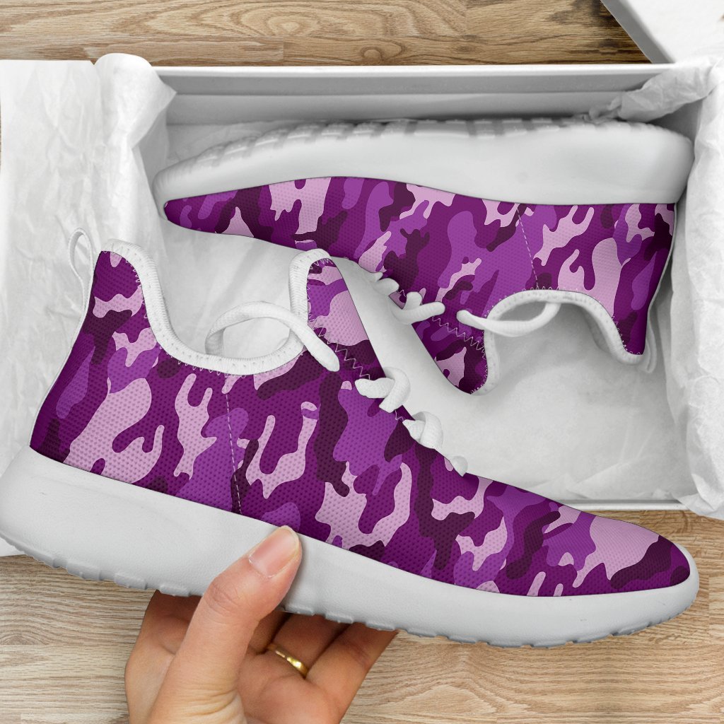Dark Purple Camouflage Print Mesh Knit Shoes GearFrost