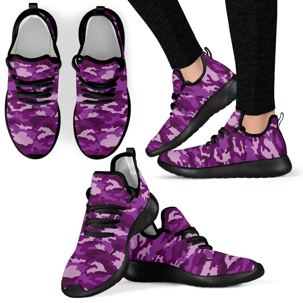 Dark Purple Camouflage Print Mesh Knit Shoes GearFrost