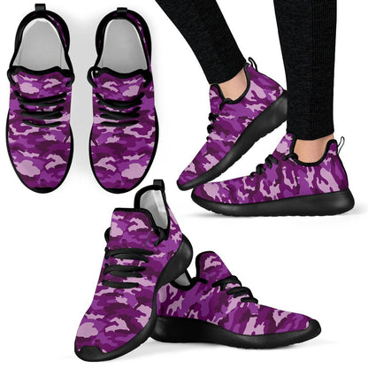 Dark Purple Camouflage Print Mesh Knit Shoes GearFrost
