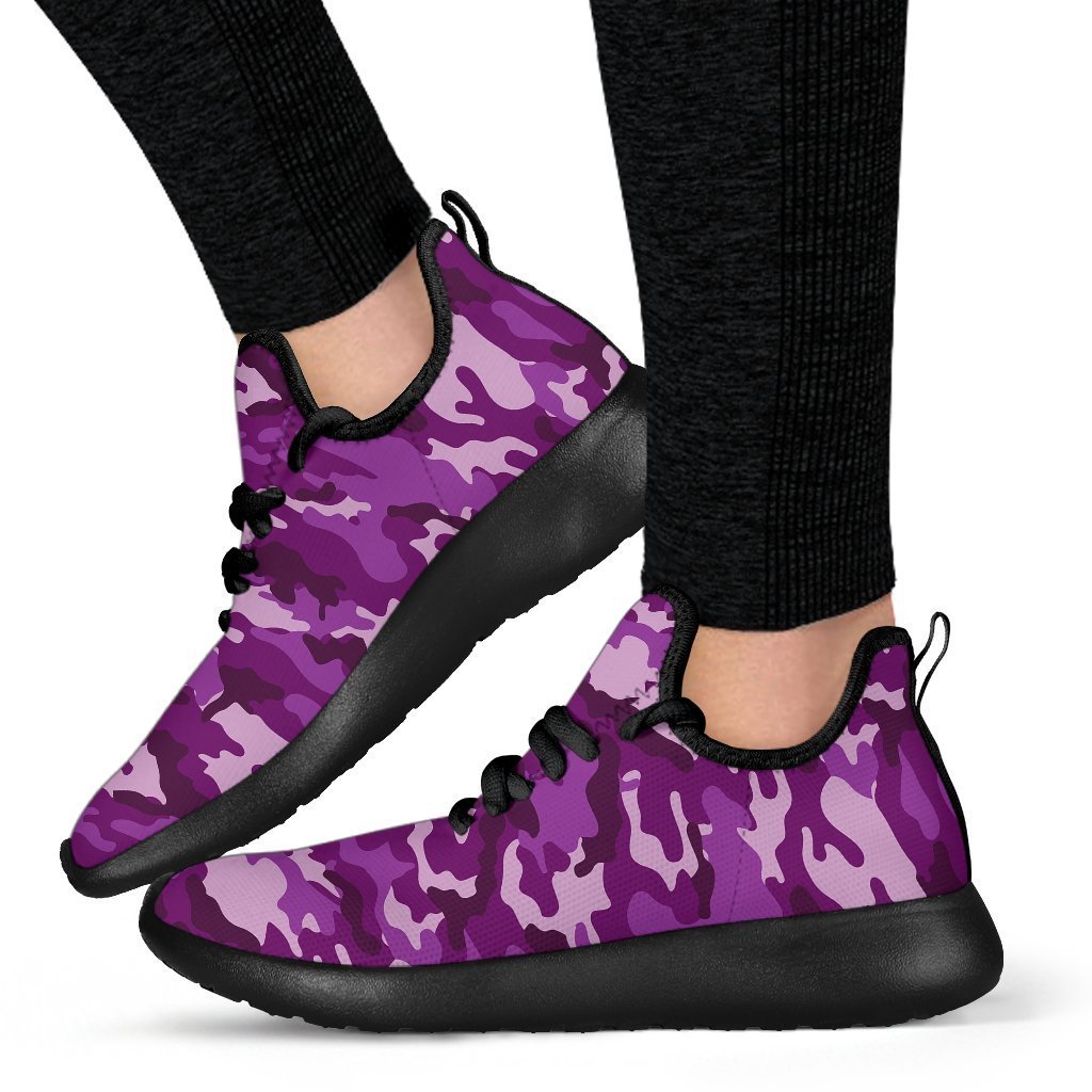 Dark Purple Camouflage Print Mesh Knit Shoes GearFrost