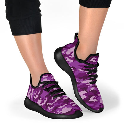 Dark Purple Camouflage Print Mesh Knit Shoes GearFrost