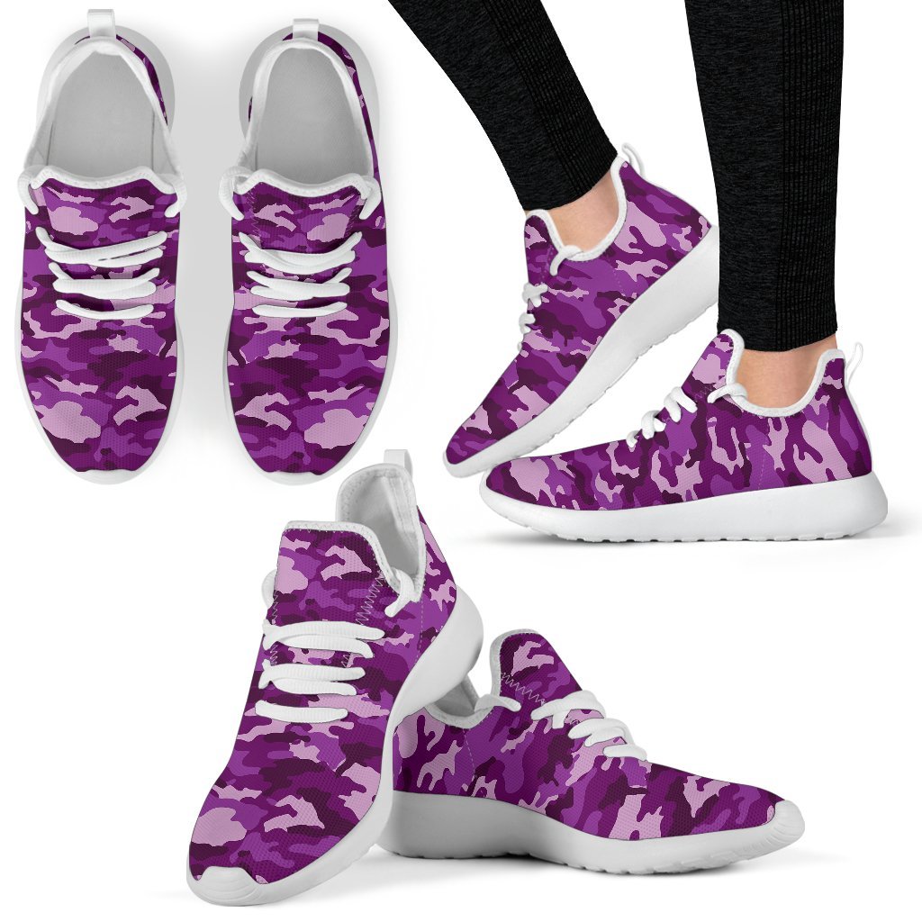 Dark Purple Camouflage Print Mesh Knit Shoes GearFrost