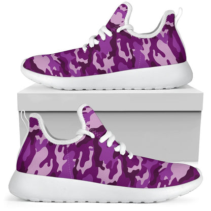 Dark Purple Camouflage Print Mesh Knit Shoes GearFrost