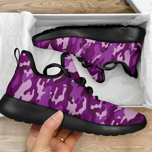 Dark Purple Camouflage Print Mesh Knit Shoes GearFrost