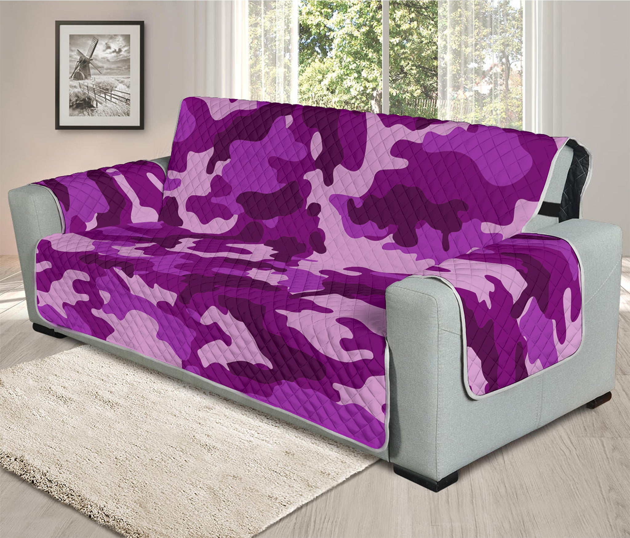 Dark Purple Camouflage Print Oversized Sofa Protector
