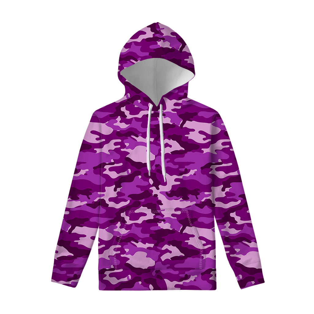Dark Purple Camouflage Print Pullover Hoodie