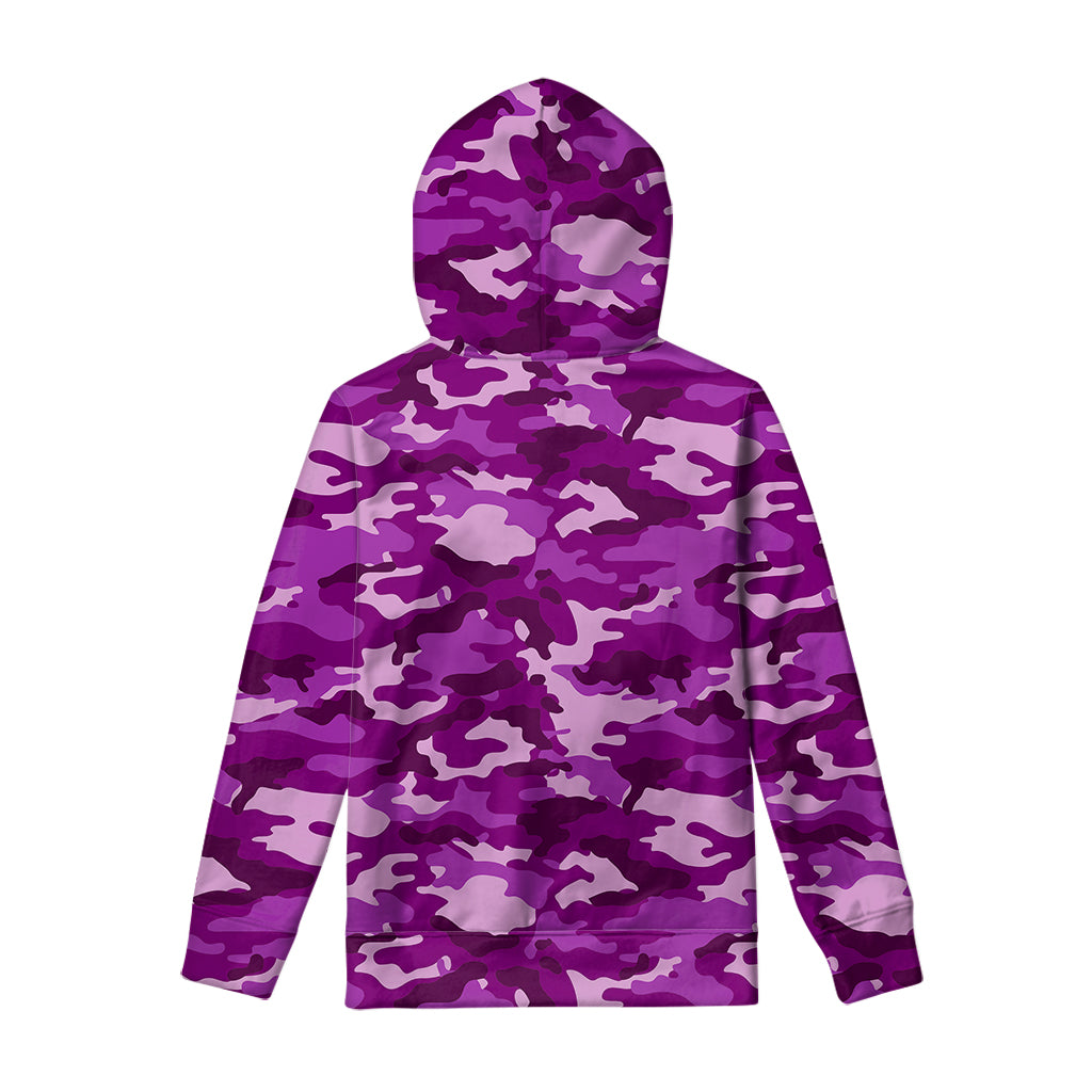 Dark Purple Camouflage Print Pullover Hoodie