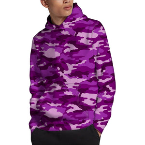 Dark Purple Camouflage Print Pullover Hoodie