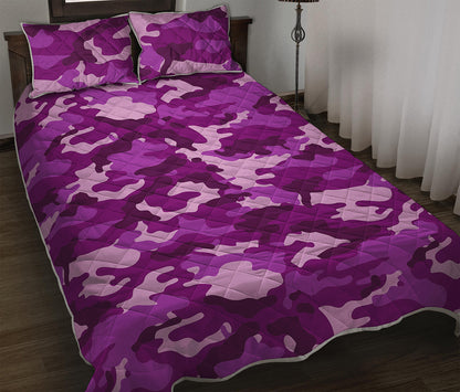 Dark Purple Camouflage Print Quilt Bed Set