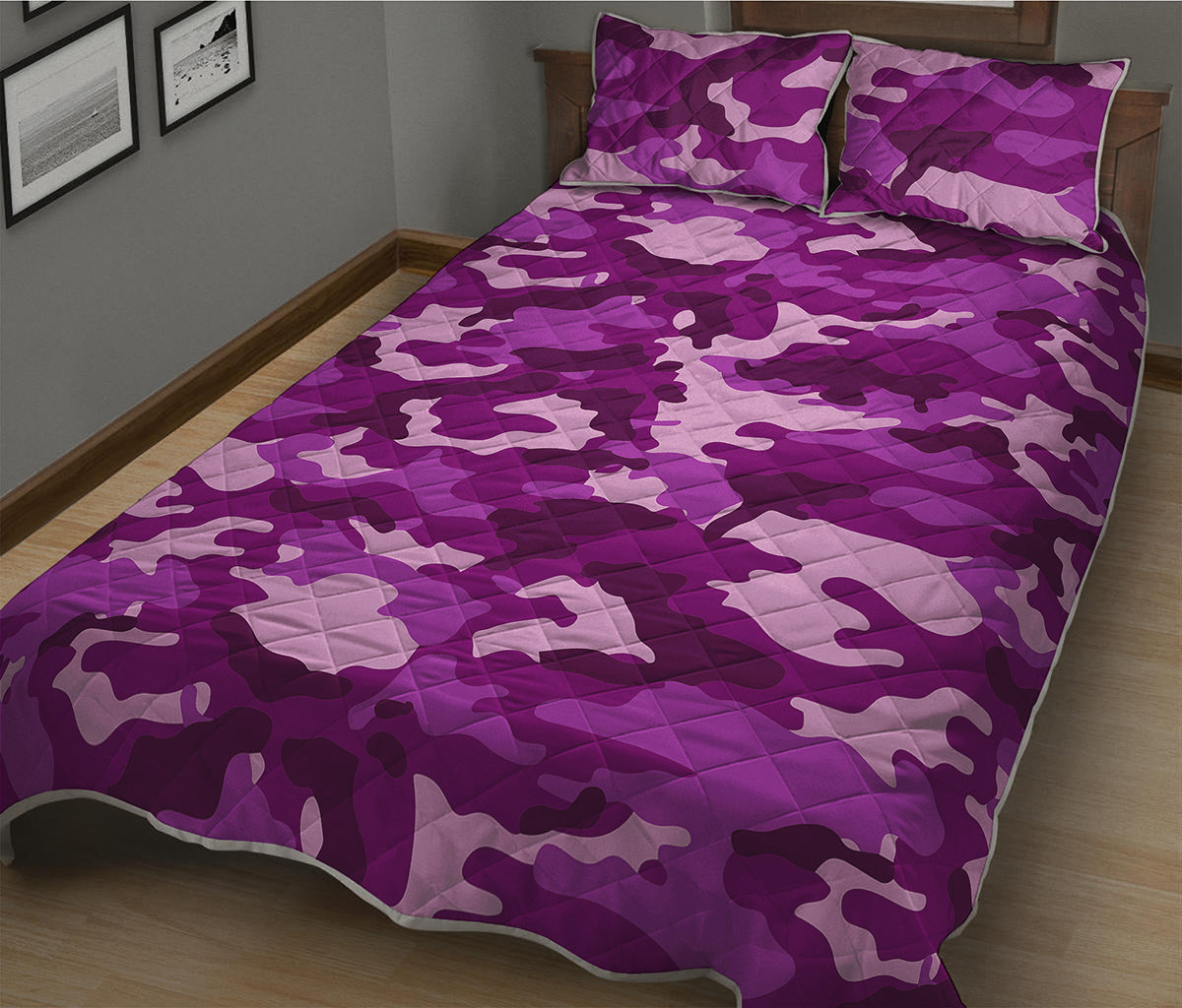 Dark Purple Camouflage Print Quilt Bed Set