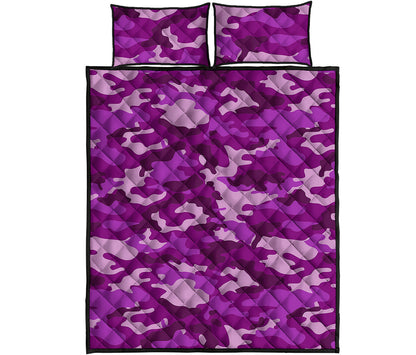 Dark Purple Camouflage Print Quilt Bed Set