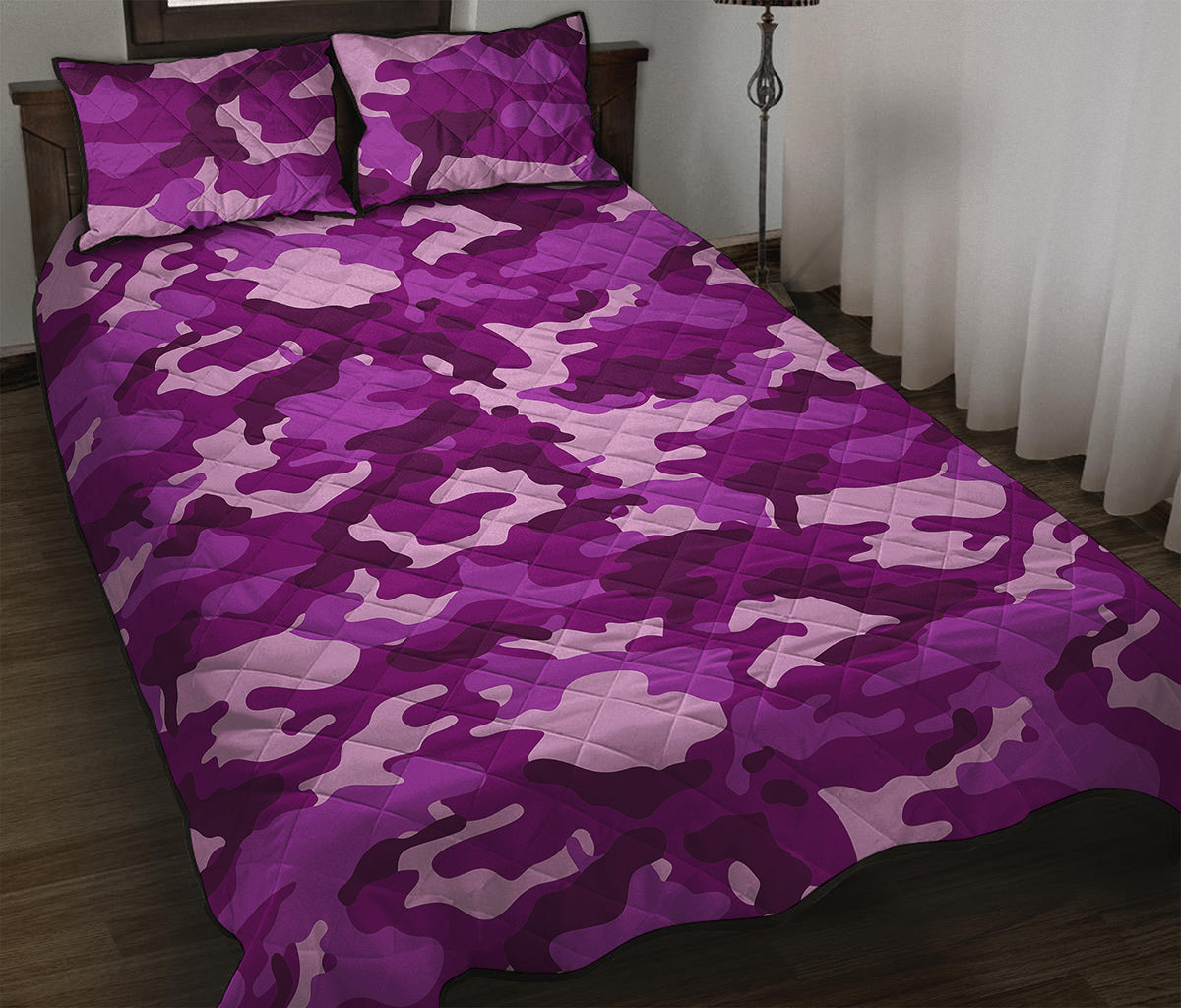 Dark Purple Camouflage Print Quilt Bed Set