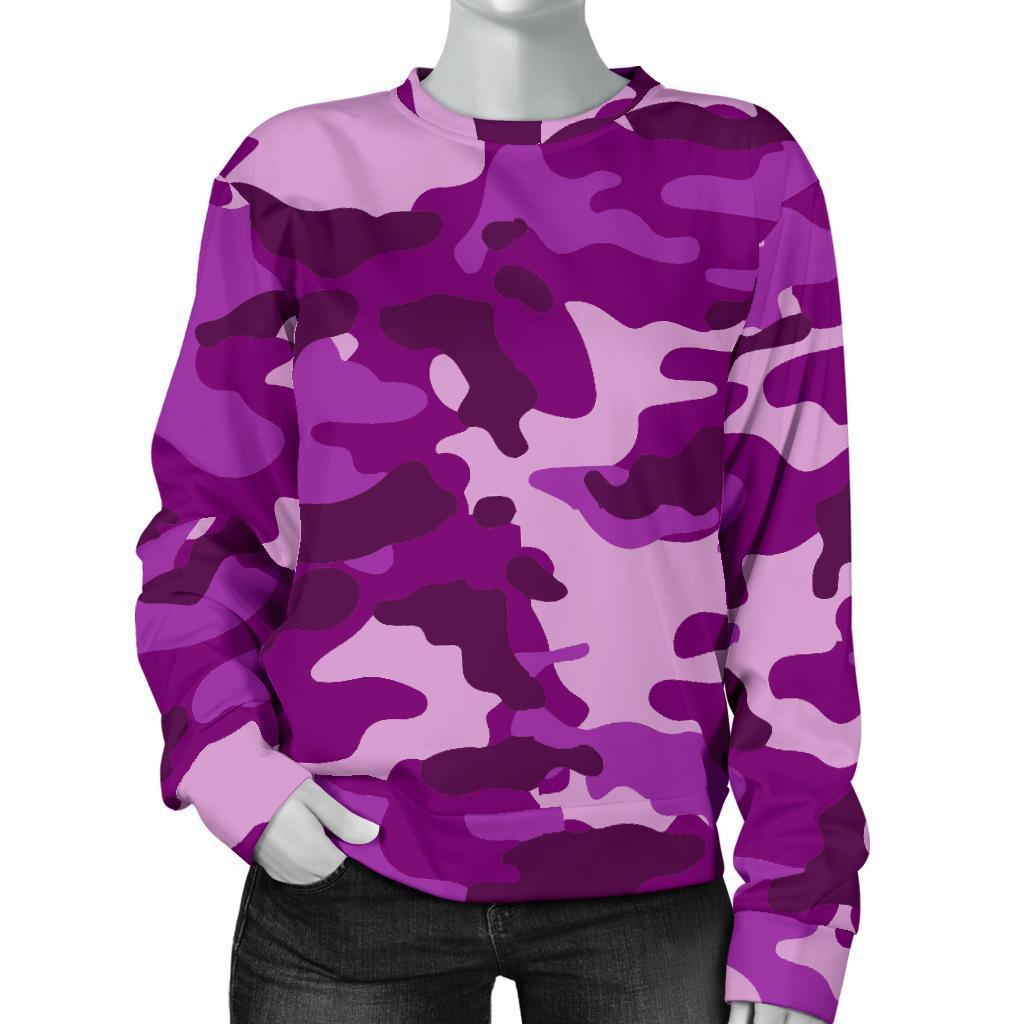 Dark Purple Camouflage Print Women's Crewneck Sweatshirt GearFrost