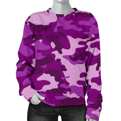 Dark Purple Camouflage Print Women's Crewneck Sweatshirt GearFrost