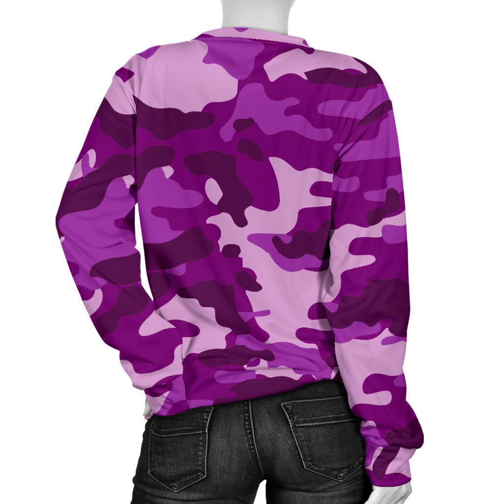 Dark Purple Camouflage Print Women's Crewneck Sweatshirt GearFrost