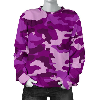 Dark Purple Camouflage Print Women's Crewneck Sweatshirt GearFrost