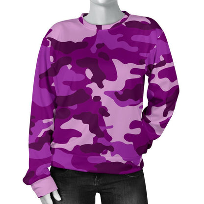 Dark Purple Camouflage Print Women's Crewneck Sweatshirt GearFrost