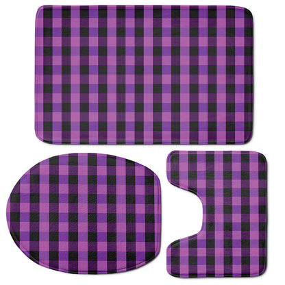 Dark Purple Check Pattern Print 3 Piece Bath Mat Set