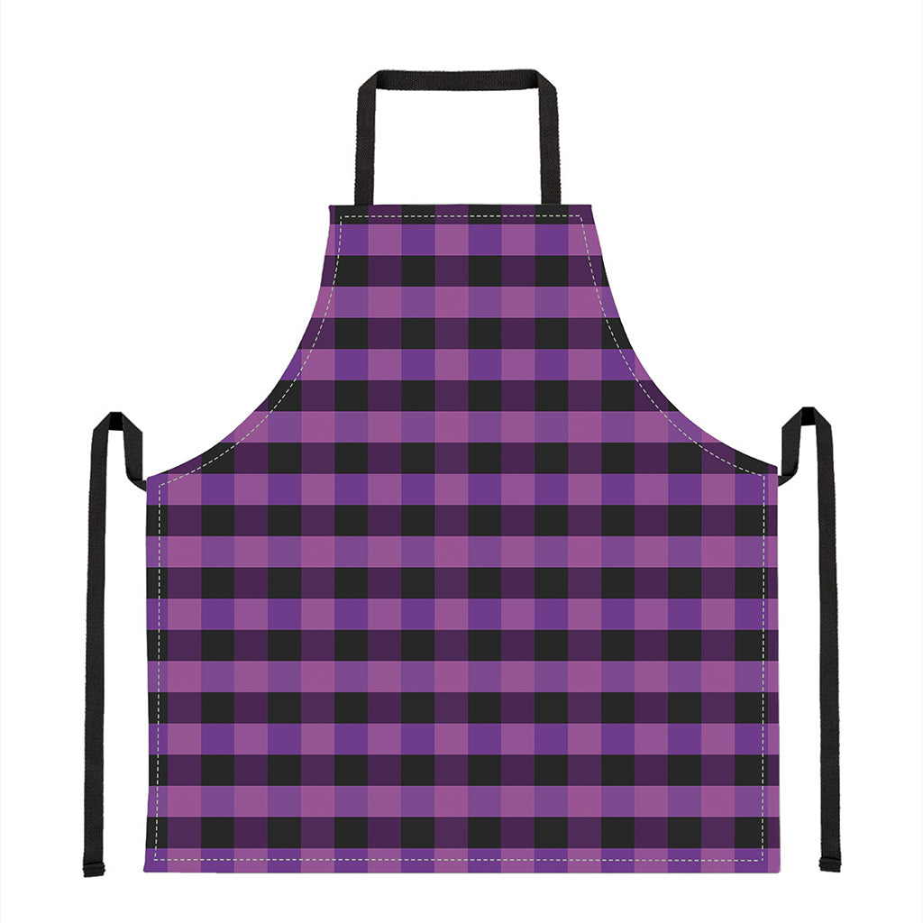 Dark Purple Check Pattern Print Apron