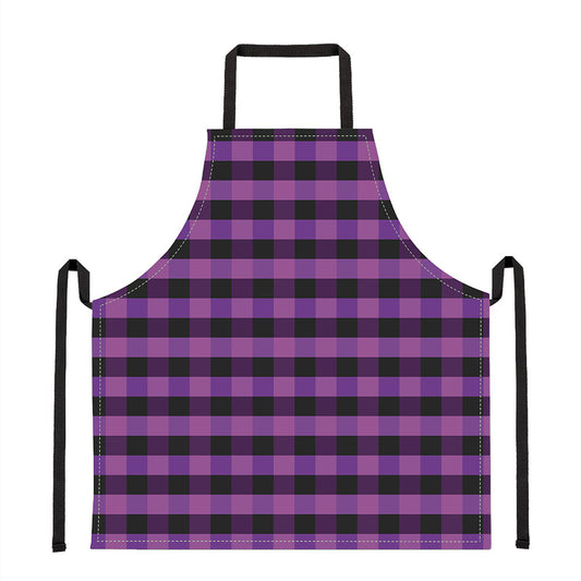 Dark Purple Check Pattern Print Apron