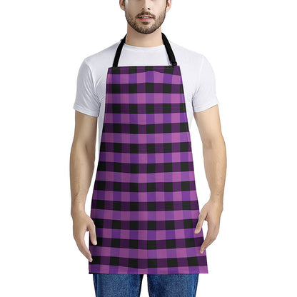 Dark Purple Check Pattern Print Apron