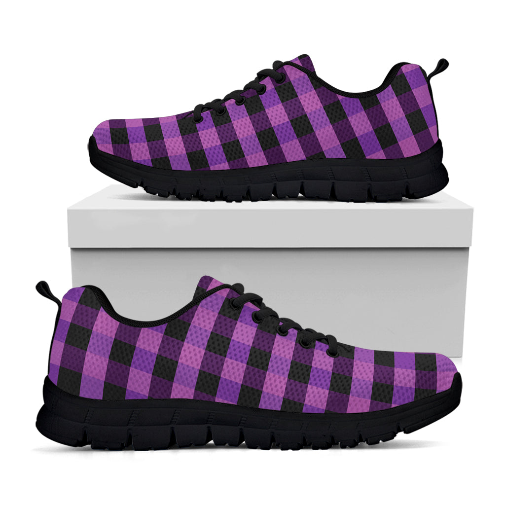 Dark Purple Check Pattern Print Black Sneakers