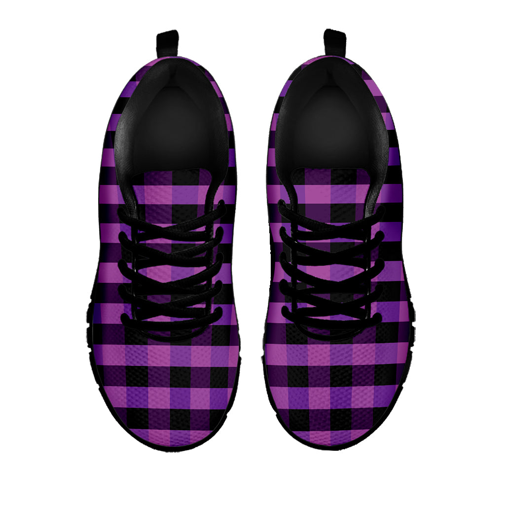 Dark Purple Check Pattern Print Black Sneakers