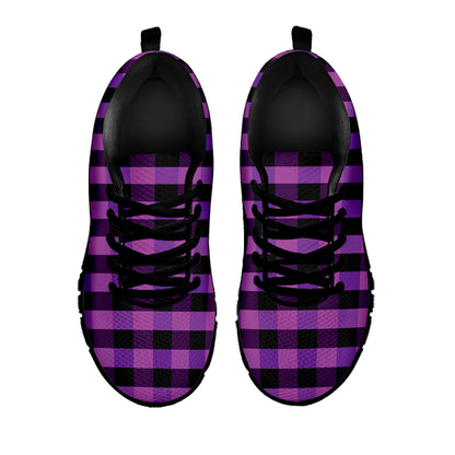 Dark Purple Check Pattern Print Black Sneakers