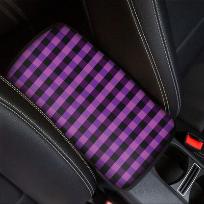 Dark Purple Check Pattern Print Car Center Console Cover