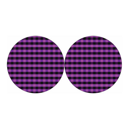 Dark Purple Check Pattern Print Car Coasters