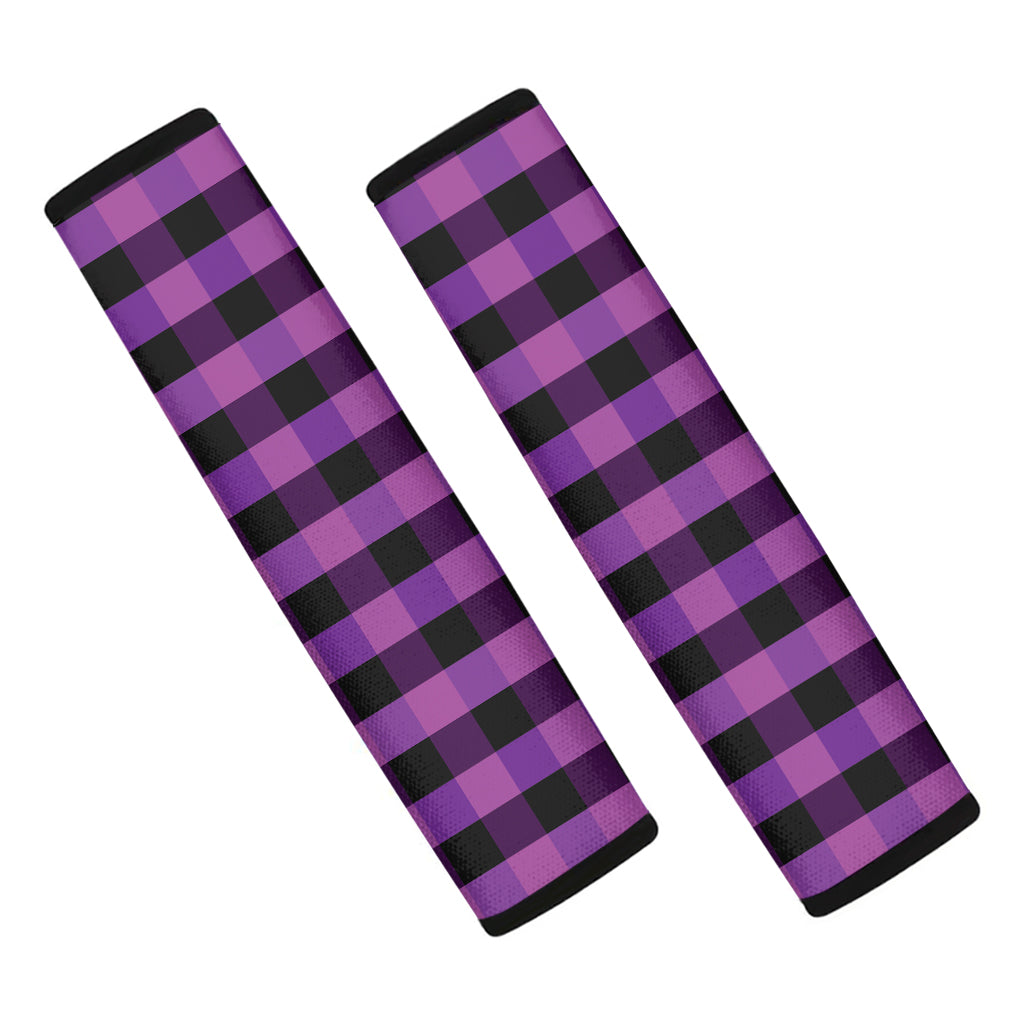 Dark Purple Check Pattern Print Car Seat Belt Covers