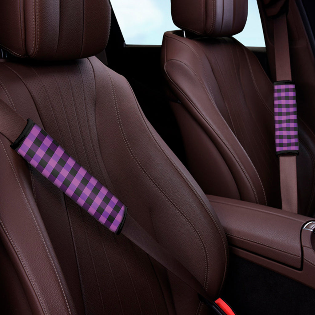 Dark Purple Check Pattern Print Car Seat Belt Covers