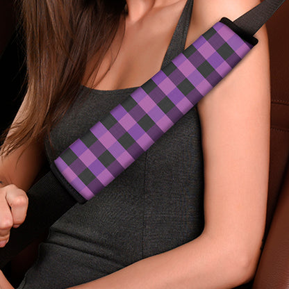 Dark Purple Check Pattern Print Car Seat Belt Covers