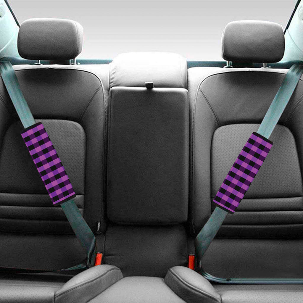 Dark Purple Check Pattern Print Car Seat Belt Covers